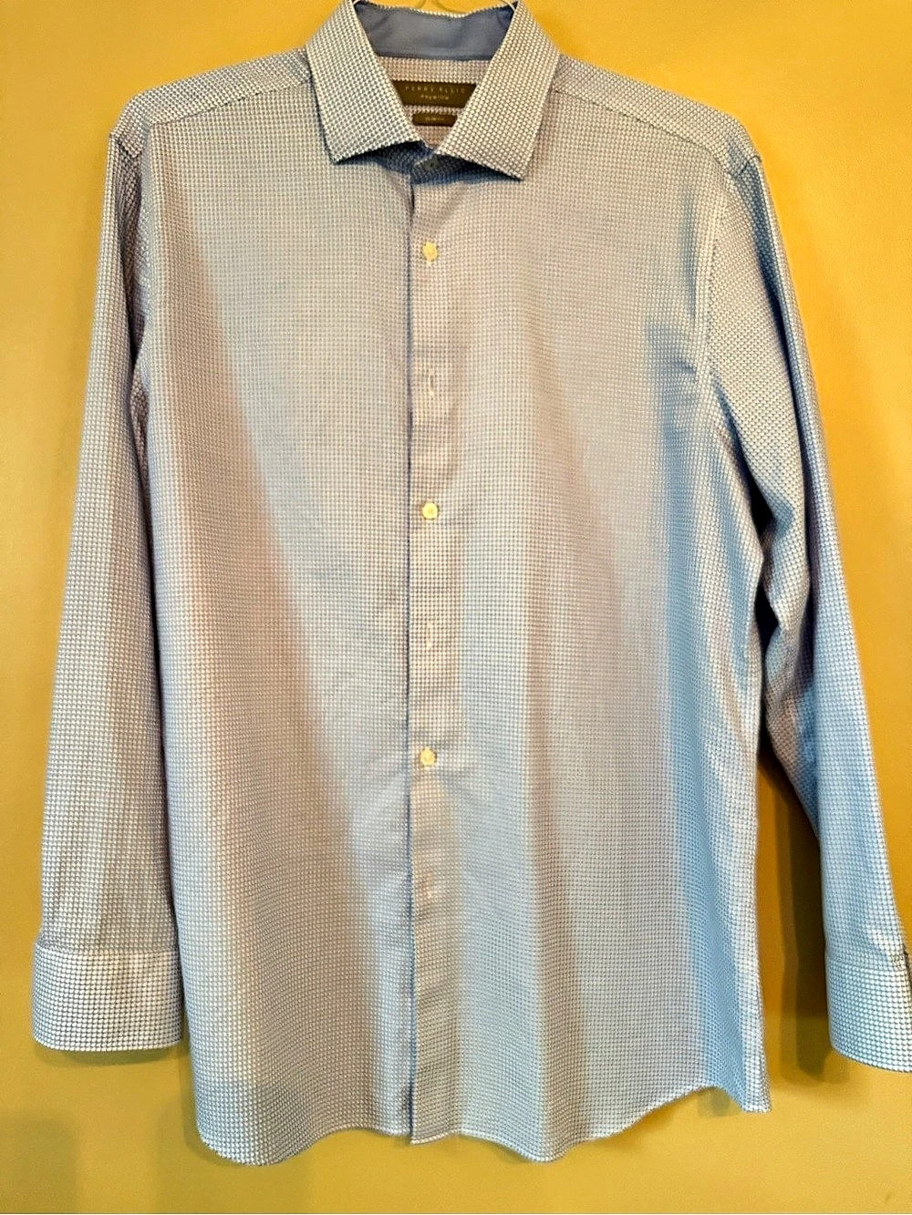 Perry Ellis Premium Slim Fit Dress Shirt Men's Blue & White Dress Shirt Like New